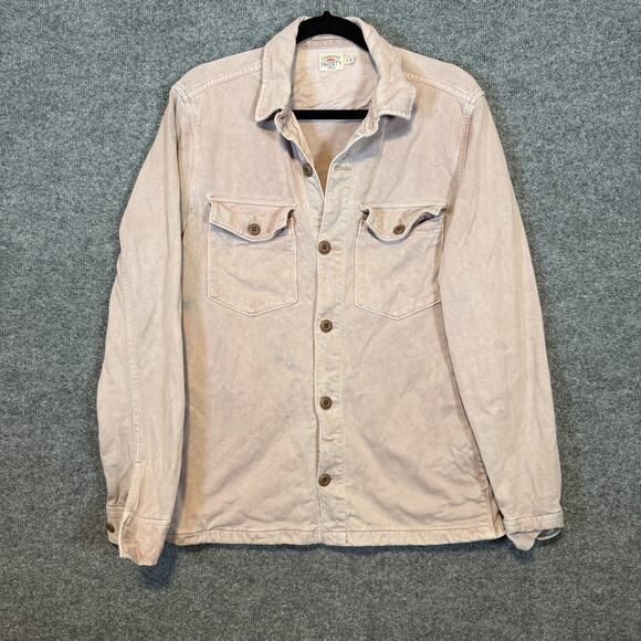 Faherty Mens Jacket Medium Pink Denim Wash Button Front Long Sleeve Flaw - Picture 1 of 13